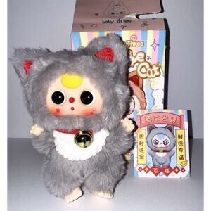 Baby Three Billionaire Cat Bliss Gray with Bell Pendant Movable Eyes